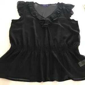 NWOT - Miley Cyrus Max Azria Women's Black Sheer Ruffle Blouse
